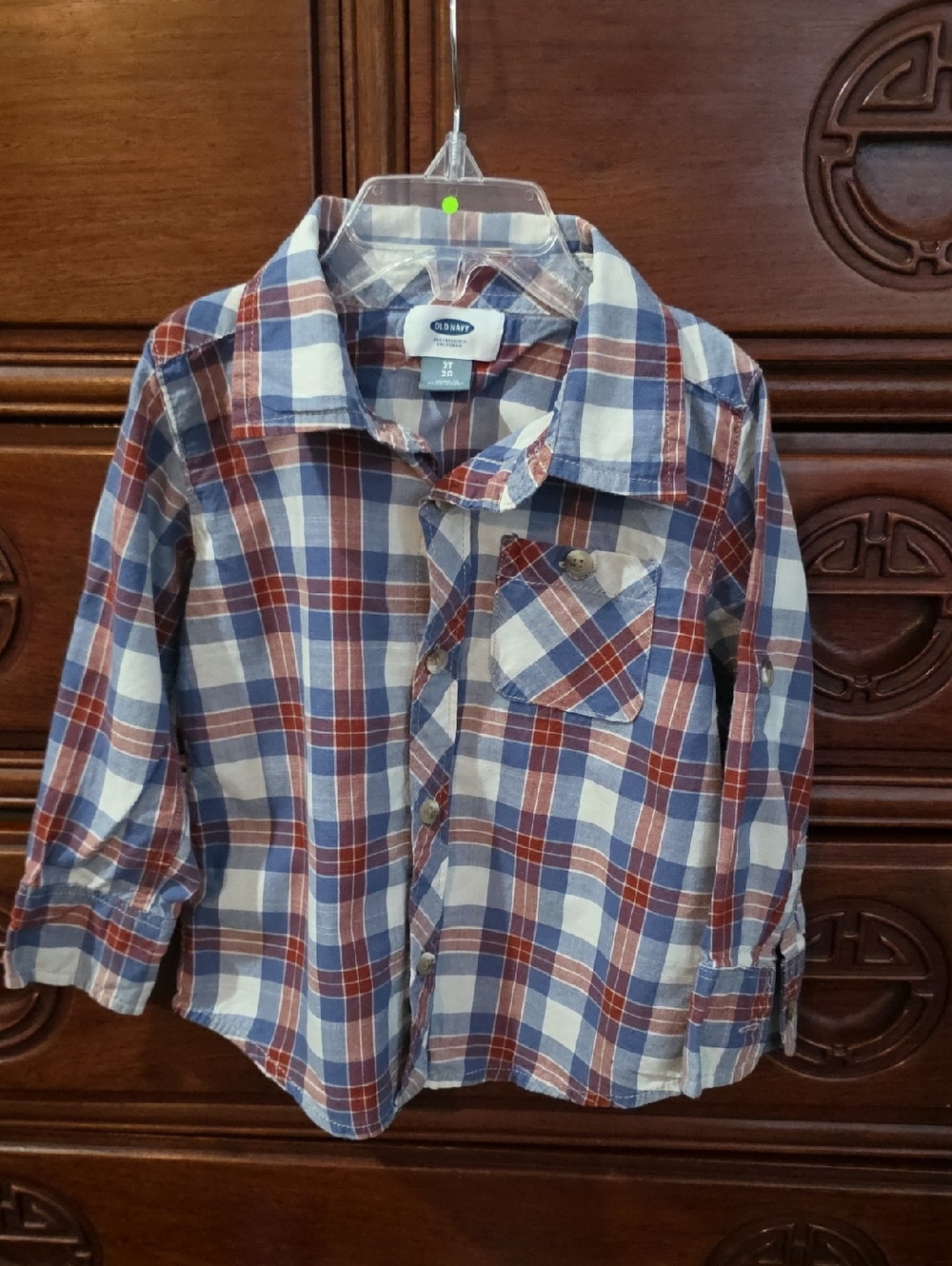 Old Navy Red, Blue & White Plaid Button-Down Shirt